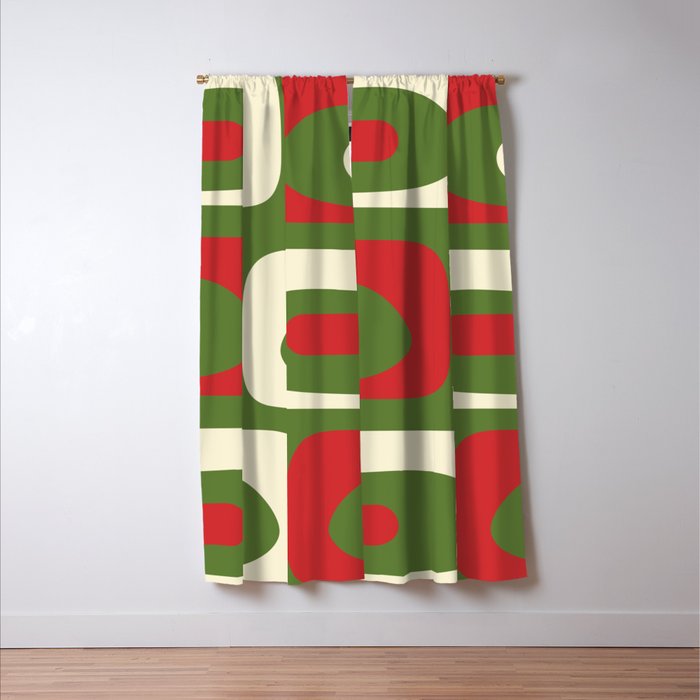 Piquet Mid-Century Modern Minimalist Abstract in Retro Christmas Green, Red, and Cream Window Curtain Gallery Image 3