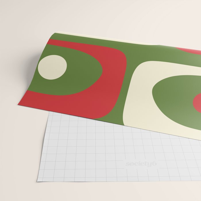 Piquet Mid-Century Modern Minimalist Abstract in Retro Christmas Green, Red, and Cream Wrapping Paper Gallery Image 2