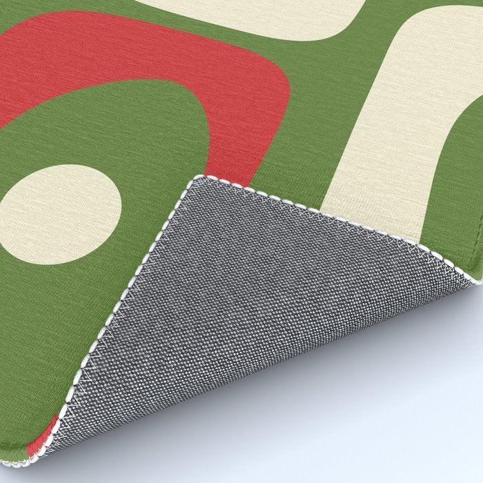 Piquet Mid-Century Modern Minimalist Abstract in Retro Christmas Green, Red, and Cream Rug Gallery Image 4