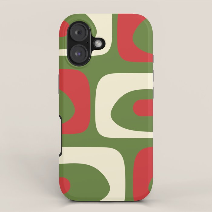 Piquet Mid-Century Modern Minimalist Abstract in Retro Christmas Green, Red, and Cream iPhone Case Gallery Image 1
