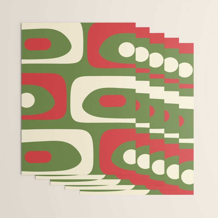 Piquet Mid-Century Modern Minimalist Abstract in Retro Christmas Green, Red, and Cream Wrapping Paper Gallery Image 3