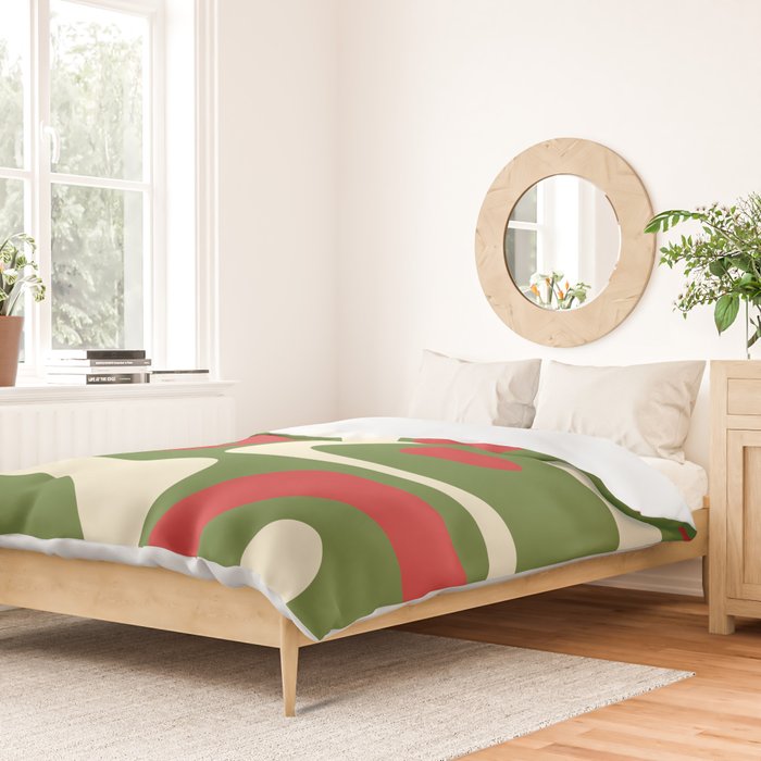 Piquet Mid-Century Modern Minimalist Abstract in Retro Christmas Green, Red, and Cream Duvet Cover Gallery Image 2
