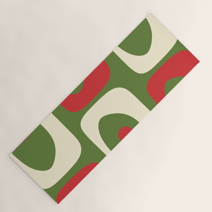Piquet Mid-Century Modern Minimalist Abstract in Retro Christmas Green, Red, and Cream Yoga Mat Gallery Image 1