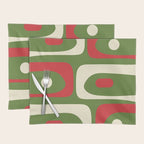 Piquet Mid-Century Modern Minimalist Abstract in Retro Christmas Green, Red, and Cream Placemat Gallery Image 1