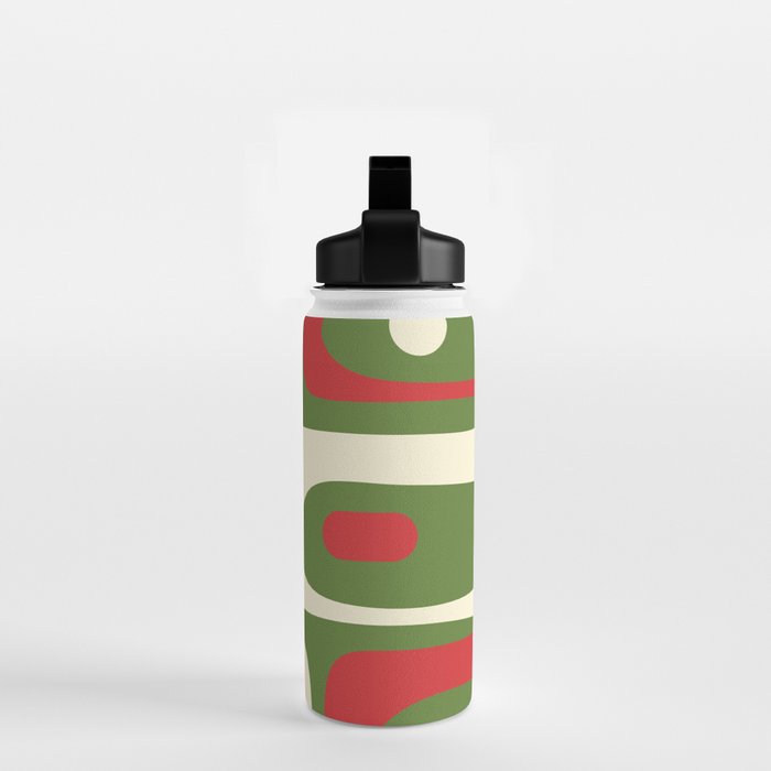 Piquet Mid-Century Modern Minimalist Abstract in Retro Christmas Green, Red, and Cream Water Bottle Gallery Image 2