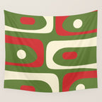 Piquet Mid-Century Modern Minimalist Abstract in Retro Christmas Green, Red, and Cream Wall Tapestry Gallery Image 4
