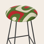 Piquet Mid-Century Modern Minimalist Abstract in Retro Christmas Green, Red, and Cream Stool Gallery Image 2