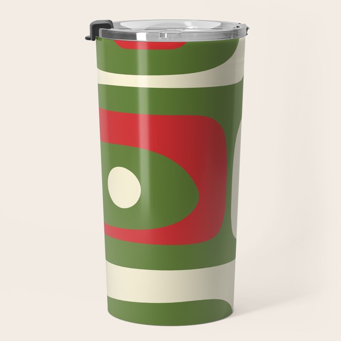 Piquet Mid-Century Modern Minimalist Abstract in Retro Christmas Green, Red, and Cream Travel Mug Gallery Image 3