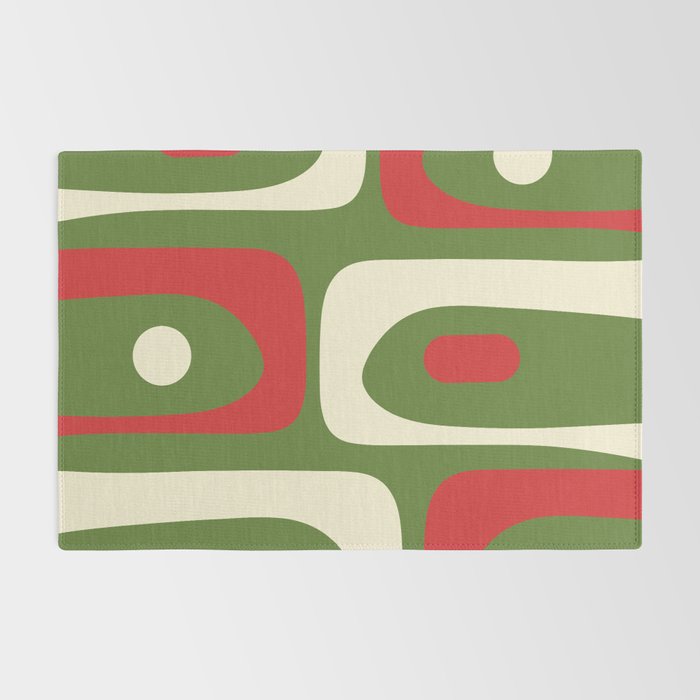Piquet Mid-Century Modern Minimalist Abstract in Retro Christmas Green, Red, and Cream Rug Gallery Image 2