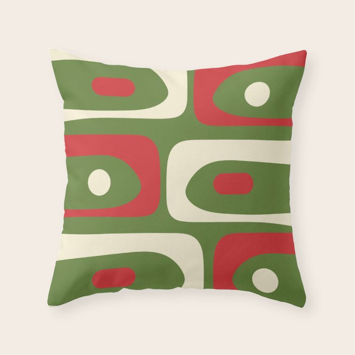 Piquet Mid-Century Modern Minimalist Abstract in Retro Christmas Green, Red, and Cream Throw Pillow Gallery Image 6