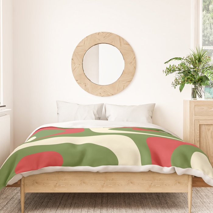 Piquet Mid-Century Modern Minimalist Abstract in Retro Christmas Green, Red, and Cream Duvet Cover Gallery Image 3