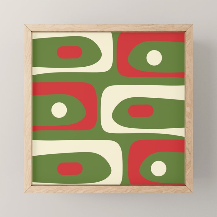 Piquet Mid-Century Modern Minimalist Abstract in Retro Christmas Green, Red, and Cream Mini Art Print Gallery Image 1