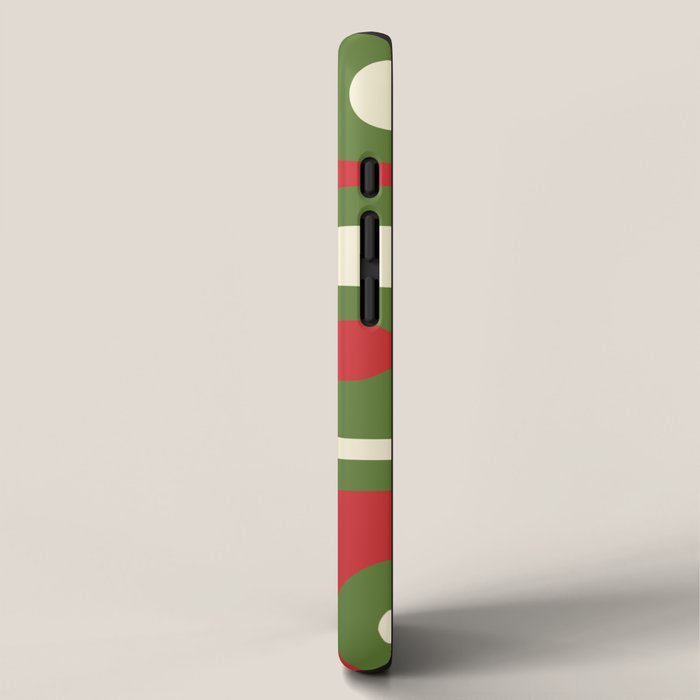 Piquet Mid-Century Modern Minimalist Abstract in Retro Christmas Green, Red, and Cream iPhone Case Gallery Image 2