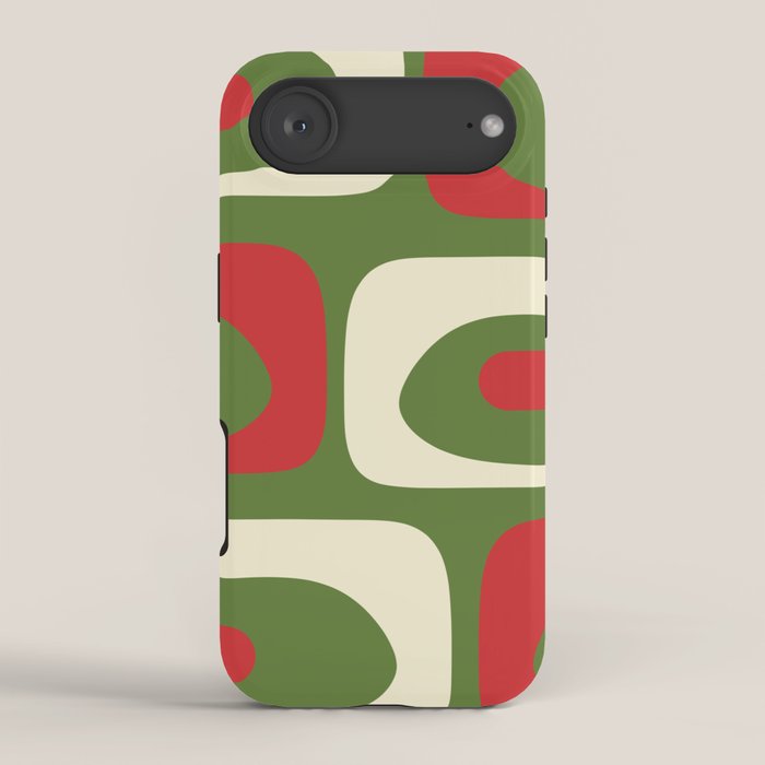 Piquet Mid-Century Modern Minimalist Abstract in Retro Christmas Green, Red, and Cream iPhone Case Gallery Image 2