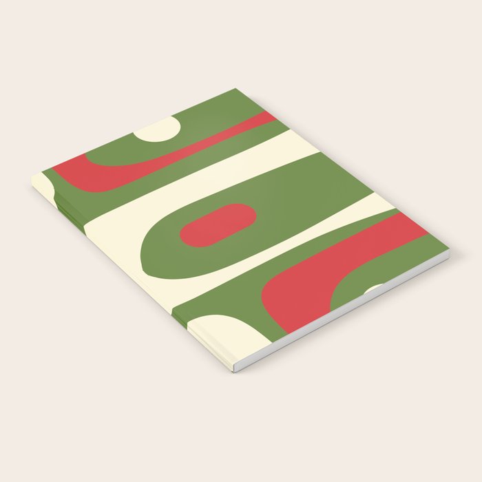 Piquet Mid-Century Modern Minimalist Abstract in Retro Christmas Green, Red, and Cream Notebook Gallery Image 2