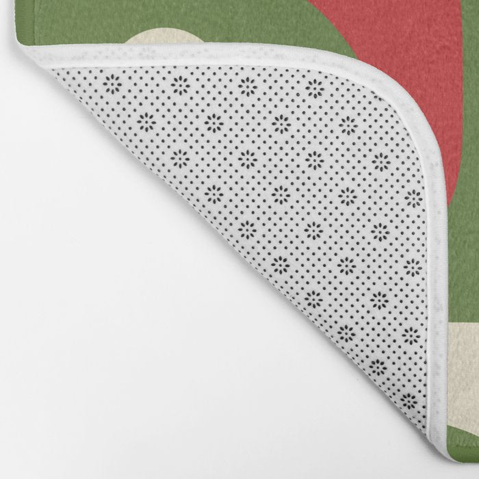 Piquet Mid-Century Modern Minimalist Abstract in Retro Christmas Green, Red, and Cream Bath Mat Gallery Image 2