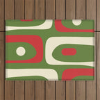 Piquet Mid-Century Modern Minimalist Abstract in Retro Christmas Green, Red, and Cream Outdoor Rug Gallery Image 1