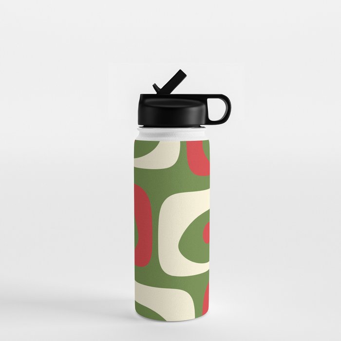 Piquet Mid-Century Modern Minimalist Abstract in Retro Christmas Green, Red, and Cream Water Bottle Gallery Image 1