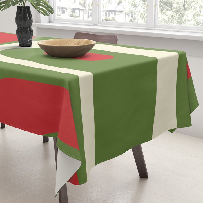 Piquet Mid-Century Modern Minimalist Abstract in Retro Christmas Green, Red, and Cream Tablecloth Gallery Image 3