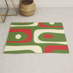 Piquet Mid-Century Modern Minimalist Abstract in Retro Christmas Green, Red, and Cream Rug Gallery Image 1