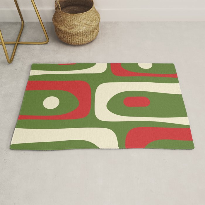 Piquet Mid-Century Modern Minimalist Abstract in Retro Christmas Green, Red, and Cream Rug Gallery Image 1