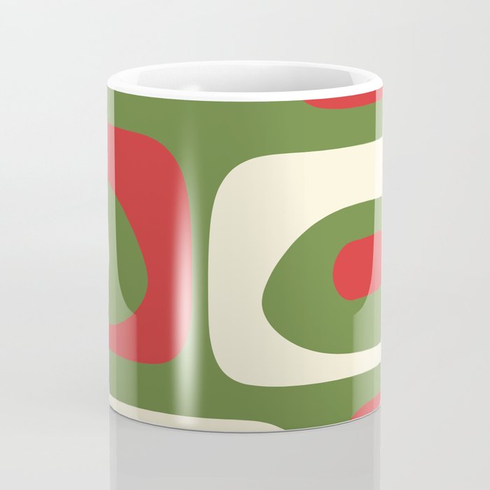 Piquet Mid-Century Modern Minimalist Abstract in Retro Christmas Green, Red, and Cream Coffee Mug Gallery Image 4