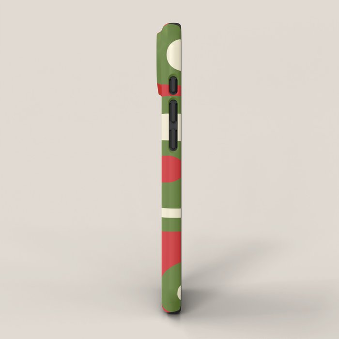 Piquet Mid-Century Modern Minimalist Abstract in Retro Christmas Green, Red, and Cream iPhone Case Gallery Image 2