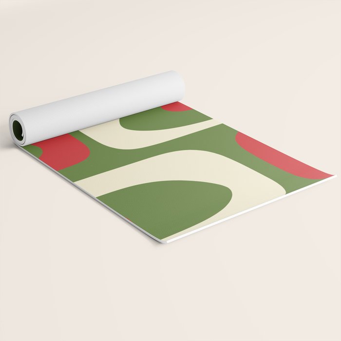 Piquet Mid-Century Modern Minimalist Abstract in Retro Christmas Green, Red, and Cream Yoga Mat Gallery Image 2