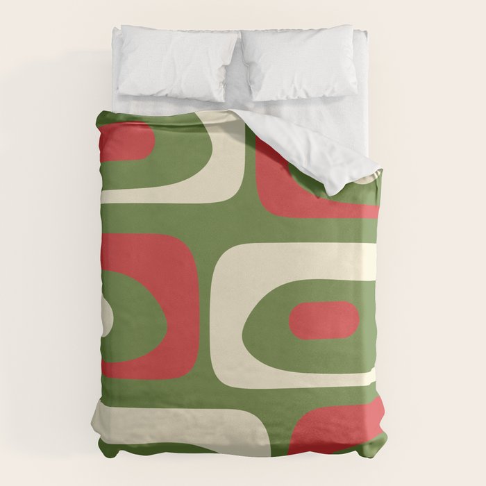 Piquet Mid-Century Modern Minimalist Abstract in Retro Christmas Green, Red, and Cream Duvet Cover Gallery Image 6