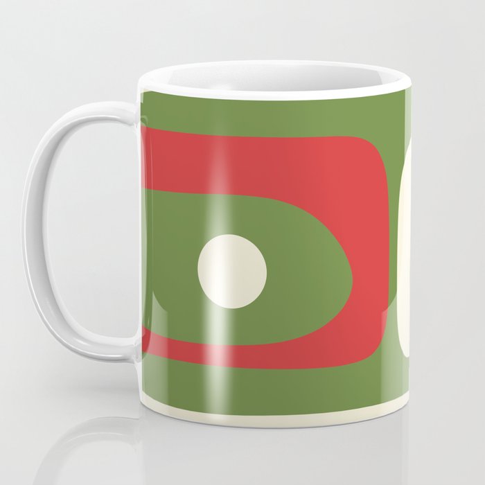 Piquet Mid-Century Modern Minimalist Abstract in Retro Christmas Green, Red, and Cream Coffee Mug Gallery Image 3
