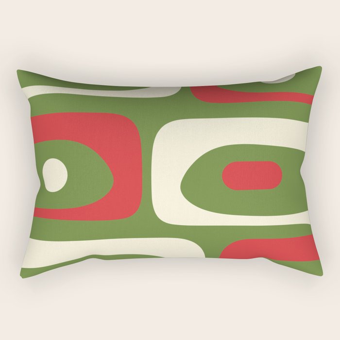 Piquet Mid-Century Modern Minimalist Abstract in Retro Christmas Green, Red, and Cream Rectangular Pillow Gallery Image 1