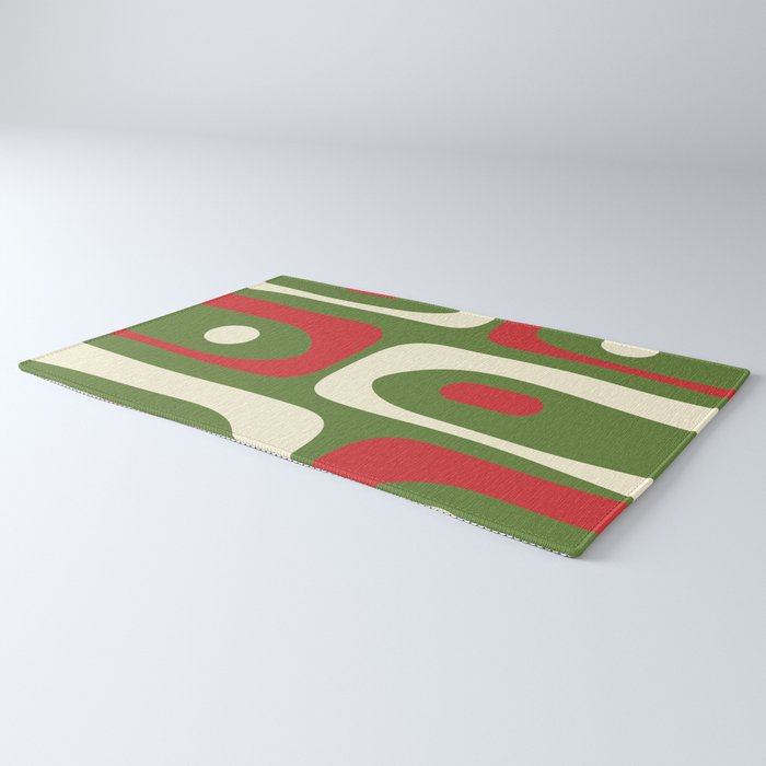 Piquet Mid-Century Modern Minimalist Abstract in Retro Christmas Green, Red, and Cream Rug Gallery Image 3