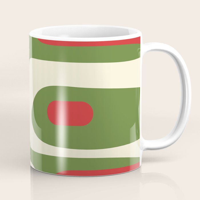 Piquet Mid-Century Modern Minimalist Abstract in Retro Christmas Green, Red, and Cream Coffee Mug Gallery Image 1