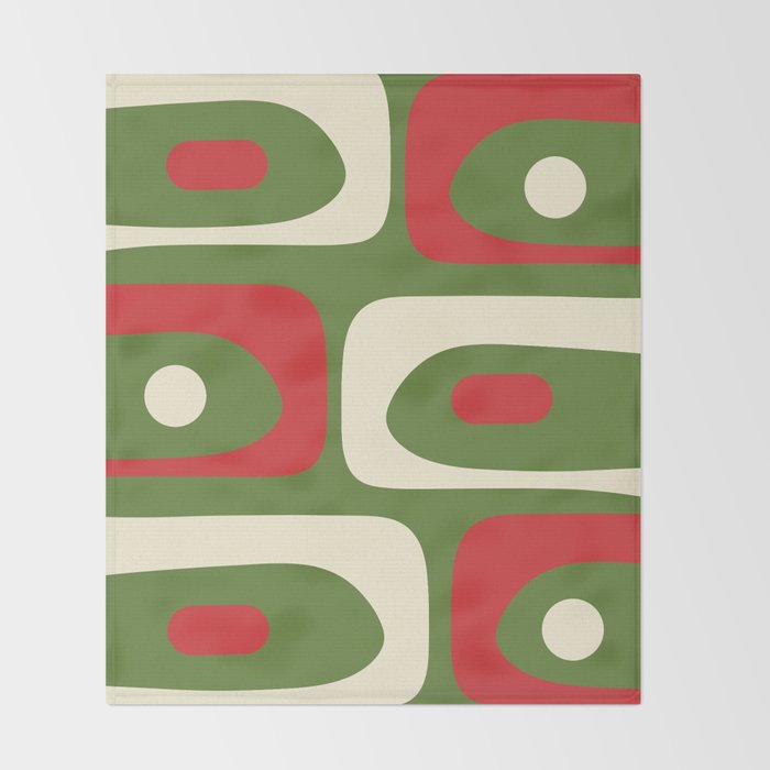 Piquet Mid-Century Modern Minimalist Abstract in Retro Christmas Green, Red, and Cream Throw Blanket Gallery Image 2