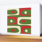 Piquet Mid-Century Modern Minimalist Abstract in Retro Christmas Green, Red, and Cream Wall Mural Gallery Image 2