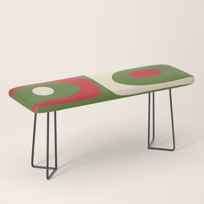 Piquet Mid-Century Modern Minimalist Abstract in Retro Christmas Green, Red, and Cream Bench Gallery Image 1