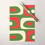 Piquet Mid-Century Modern Minimalist Abstract in Retro Christmas Green, Red, and Cream Wrapping Paper Gallery Image 1