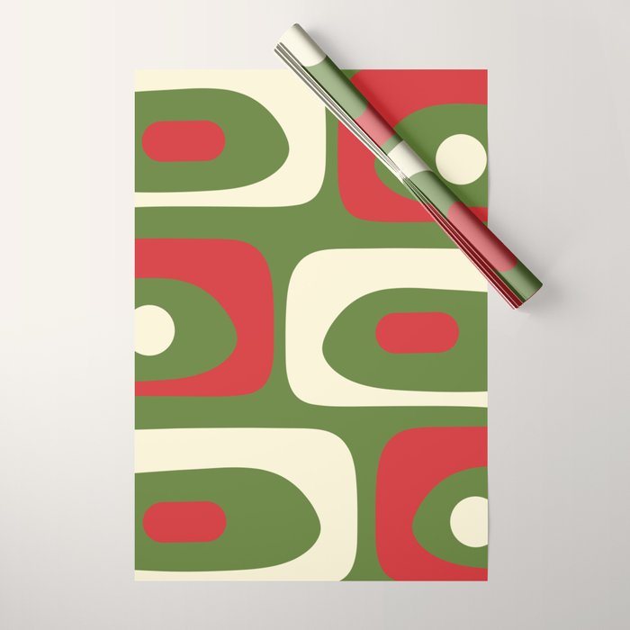 Piquet Mid-Century Modern Minimalist Abstract in Retro Christmas Green, Red, and Cream Wrapping Paper Gallery Image 1