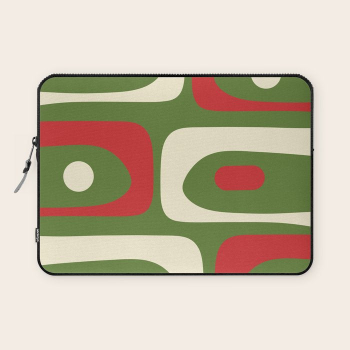 Piquet Mid-Century Modern Minimalist Abstract in Retro Christmas Green, Red, and Cream Laptop Sleeve Gallery Image 1