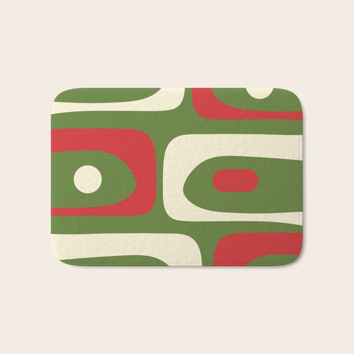 Piquet Mid-Century Modern Minimalist Abstract in Retro Christmas Green, Red, and Cream Bath Mat Gallery Image 1
