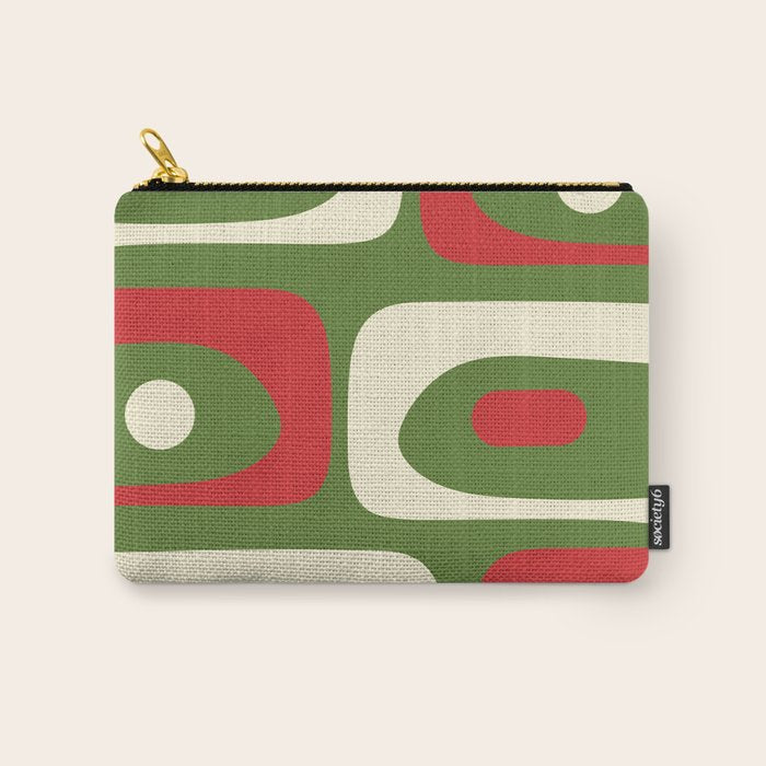 Piquet Mid-Century Modern Minimalist Abstract in Retro Christmas Green, Red, and Cream Carry All Pouch Gallery Image 1