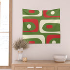 Piquet Mid-Century Modern Minimalist Abstract in Retro Christmas Green, Red, and Cream Wall Tapestry Gallery Image 2