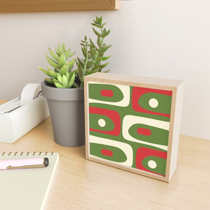 Piquet Mid-Century Modern Minimalist Abstract in Retro Christmas Green, Red, and Cream Mini Art Print Gallery Image 2