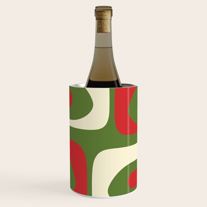 Piquet Mid-Century Modern Minimalist Abstract in Retro Christmas Green, Red, and Cream Wine Chiller Gallery Image 1