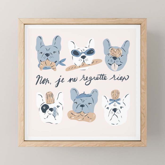 French Bulldogs with Pastries in Blue Mini Art Print Gallery Image 1