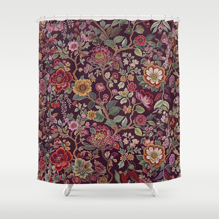Casbah Magenta Burgundy Floral Shower Curtain Gallery Image 1
