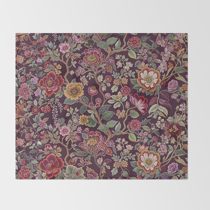 Casbah Magenta Burgundy Floral Throw Blanket Gallery Image 2