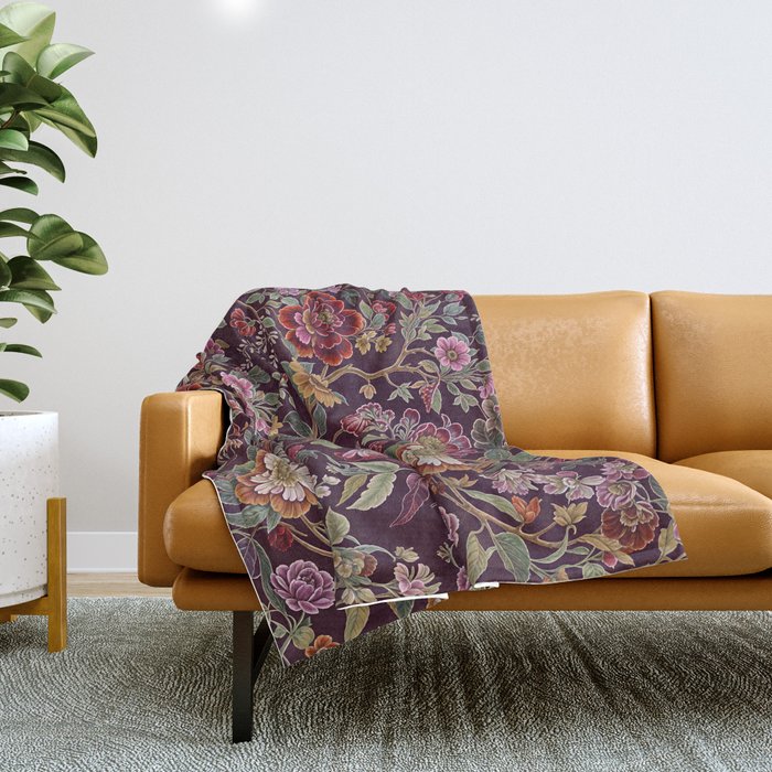 Casbah Magenta Burgundy Floral Throw Blanket Gallery Image 1