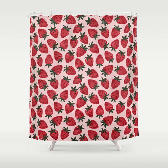 Gouache Strawberry in Pink Shower Curtain Gallery Image 1
