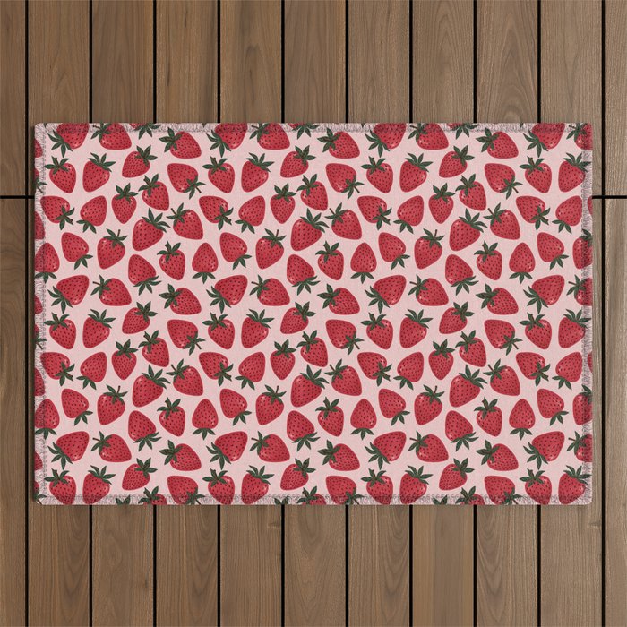 Gouache Strawberry in Pink Outdoor Rug Gallery Image 1
